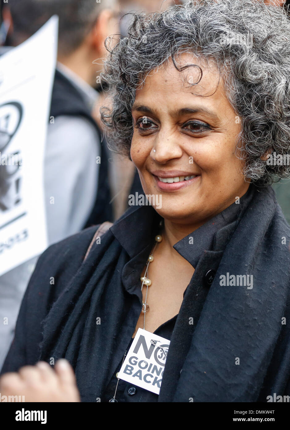 Delhi, India. 15th Dec 2013. Author and political activist Arundhati Roy at the event. Delhi’s LGBT community observed a 'Day of Rage' and came out in huge numbers to protest against the Supreme Courts December 11, 2013 ruling reinstating Section 377 of the Indian Penal Code, effectively making homosexuality a criminal offence. Credit:  Jiti Chadha/Alamy Live News Stock Photo