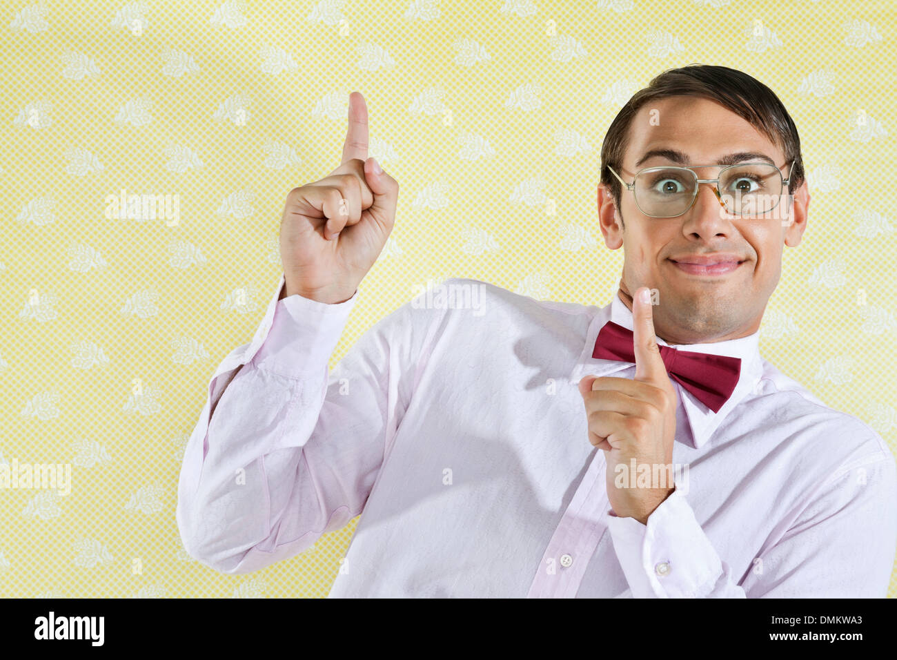 Geek Pointing Up Stock Photo