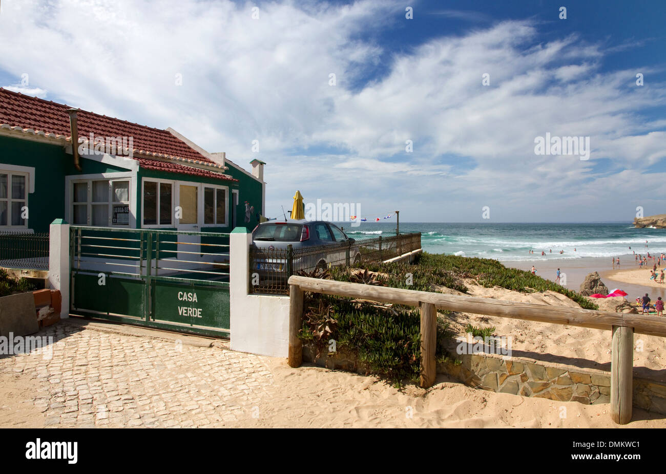 Holiday cottage overlooking the beach at Monte Clerigo, Aljezur. Western Algarve, Portugal. Stock Photo