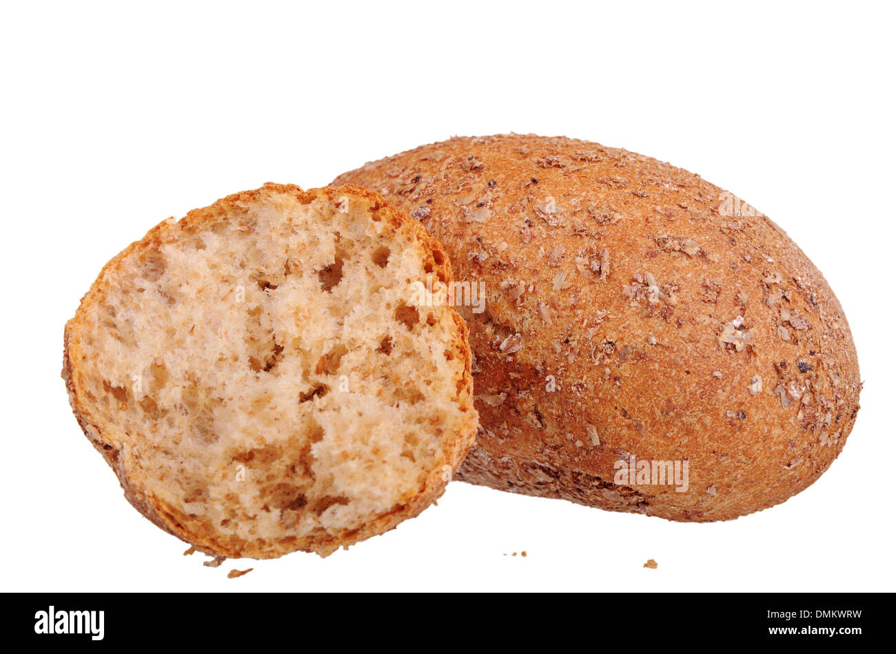 one and half buns with bran isolated on white background Stock Photo