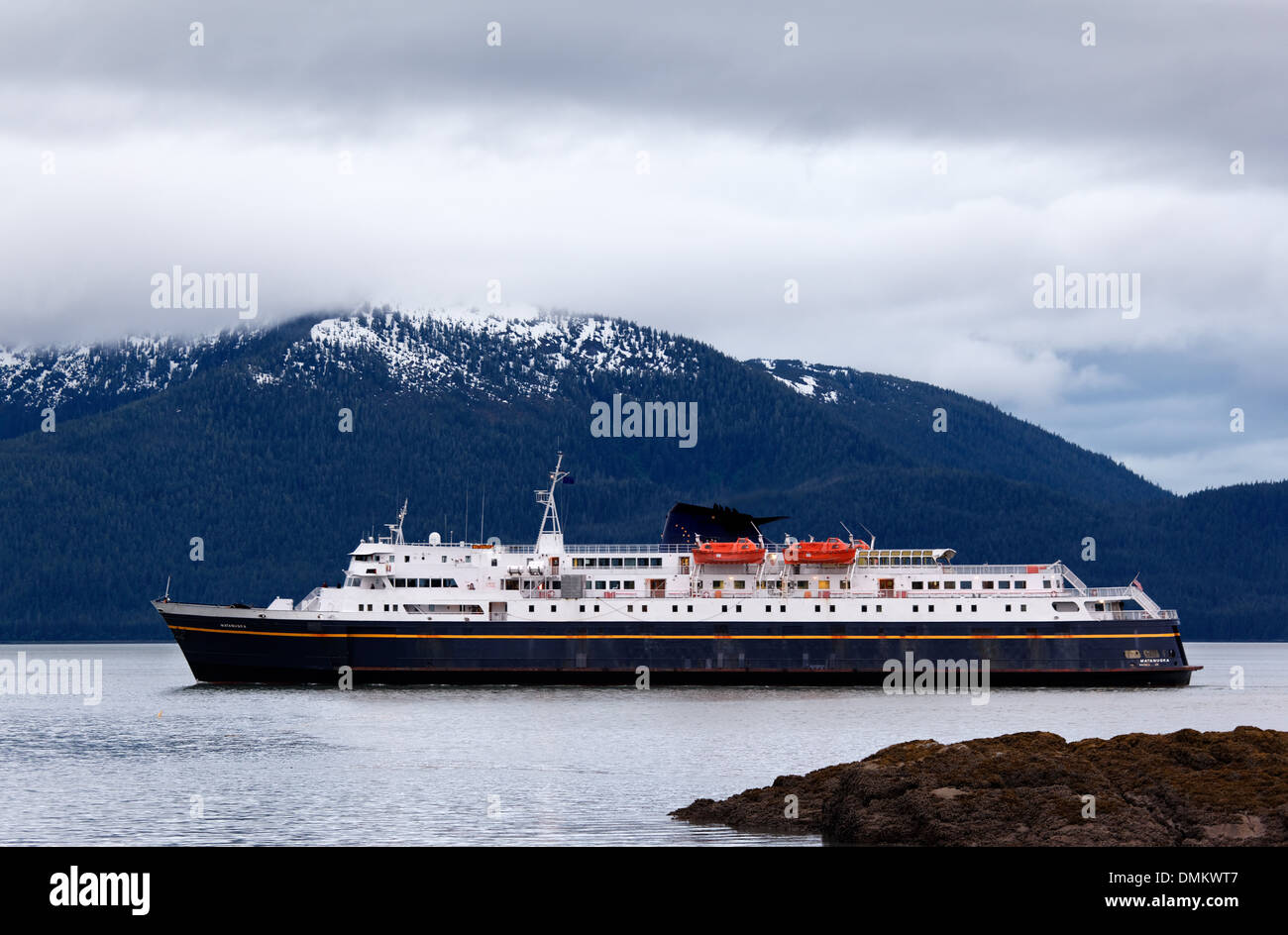 Alaska Marine ferry Matanuska in Stikine Strait approaching Wrangell, Alaska Stock Photo