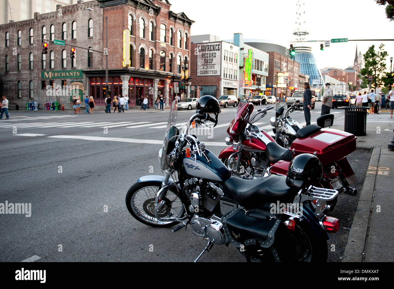 Motorcycles parked along lower Broadway Nashville, Tennessee Stock Photo Alamy