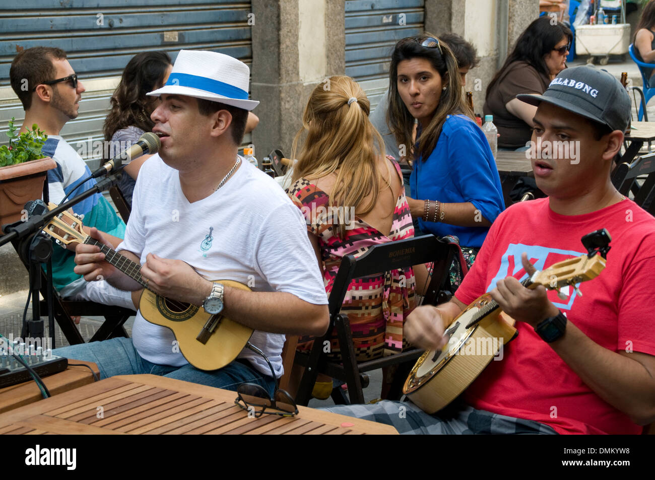 Brazilian traditional music in Travessa do Comercio, a popular area with both tourists and locals in Rio de Janeiro, Brazil. Stock Photo
