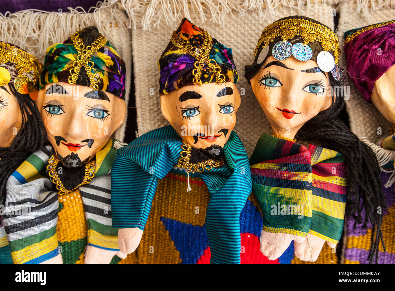 Colourful hand puppets for sale, Bukhara, Uzbekistan Stock Photo