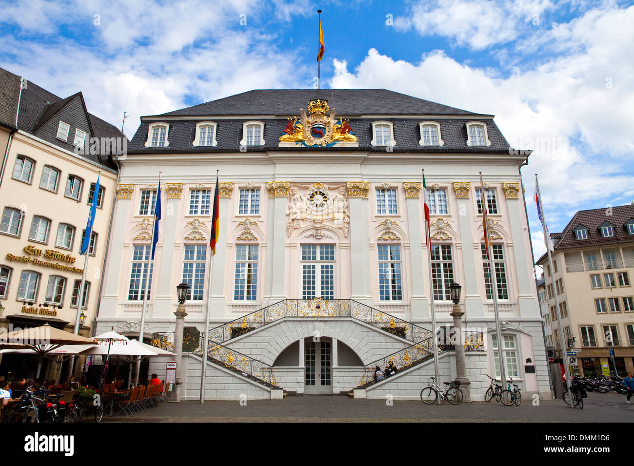The historic Town Hall (Rathaus) of Bonn in Germany. View from the Market Square. Stock Photo