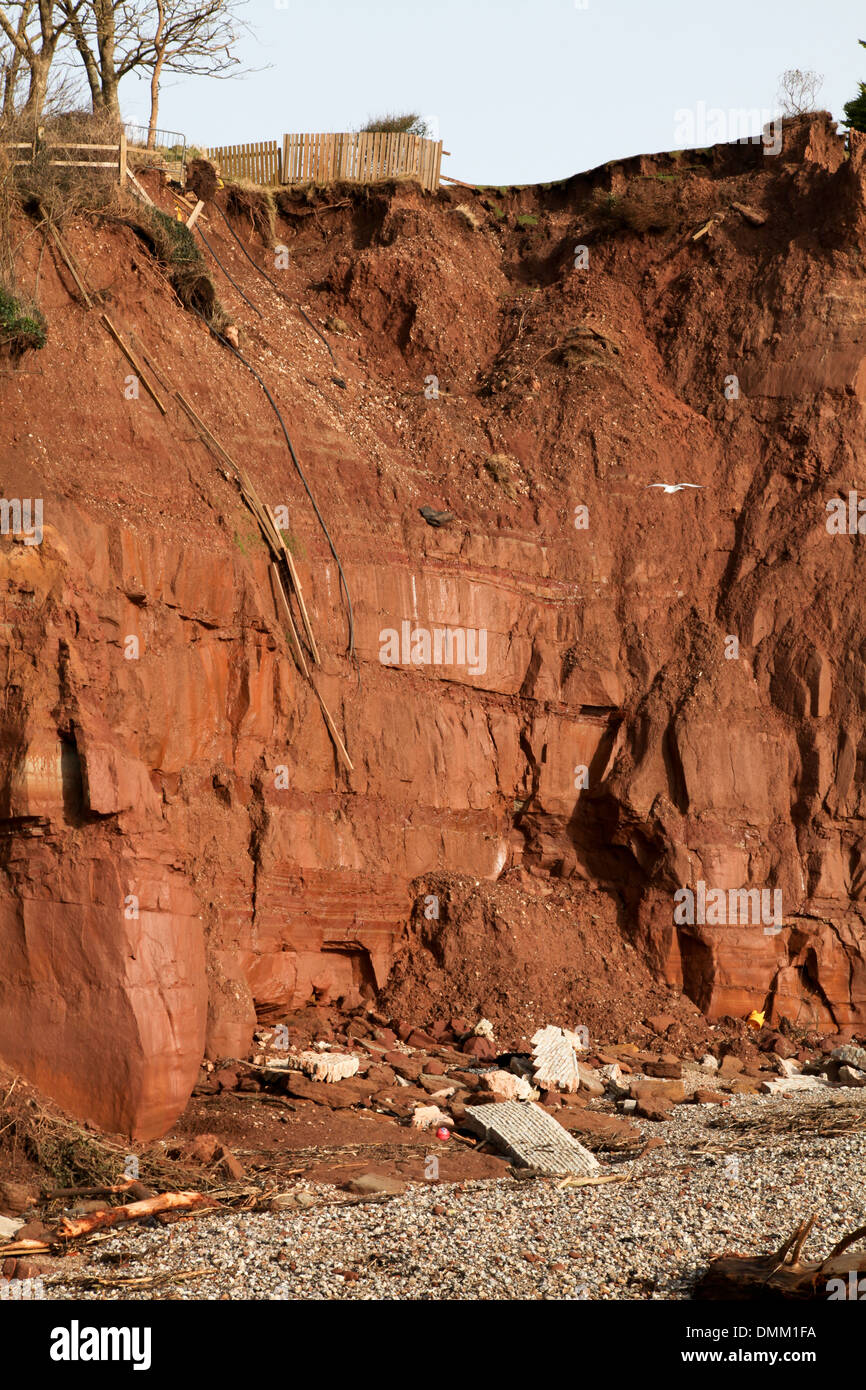 Erosion of red sandstone cliffs in Sidmouth,Devon Stock Photo