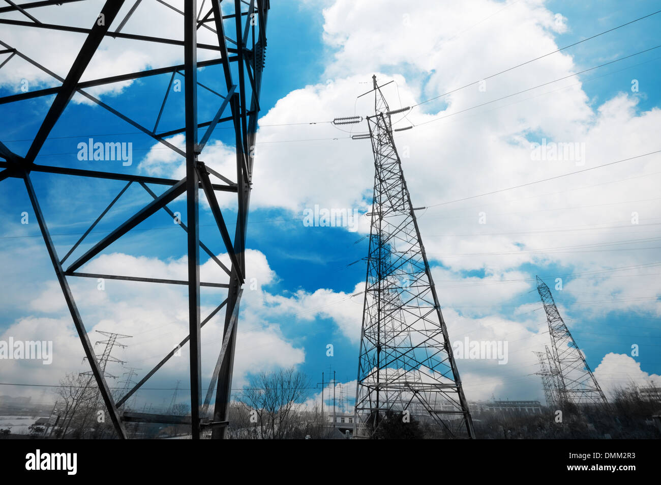 high voltage post.High-voltage tower sky background Stock Photo - Alamy