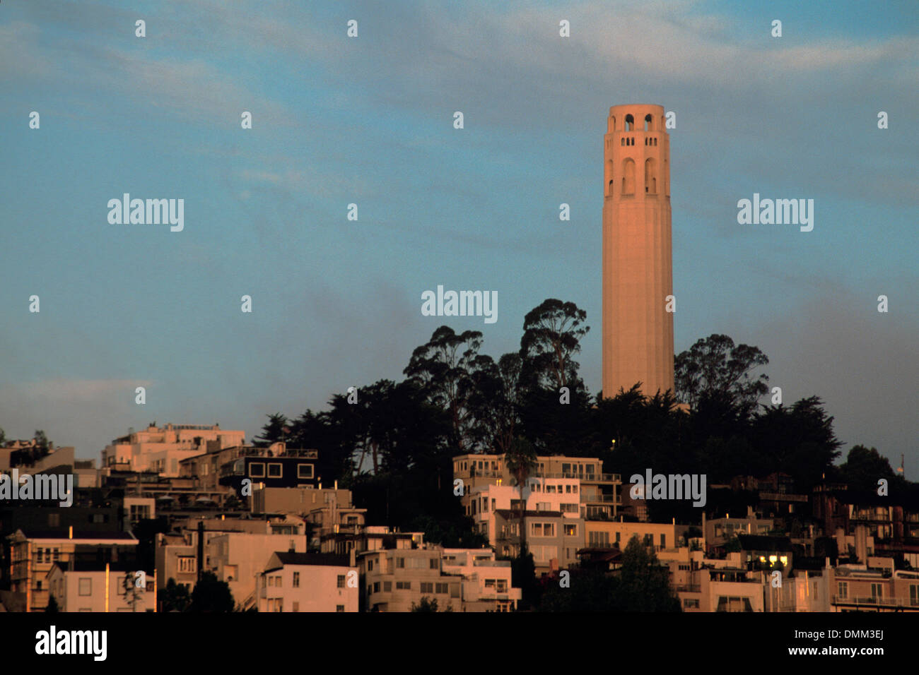 Coit Tower atop Telegraph Hill, North Beach, San Francisco, California Stock Photo
