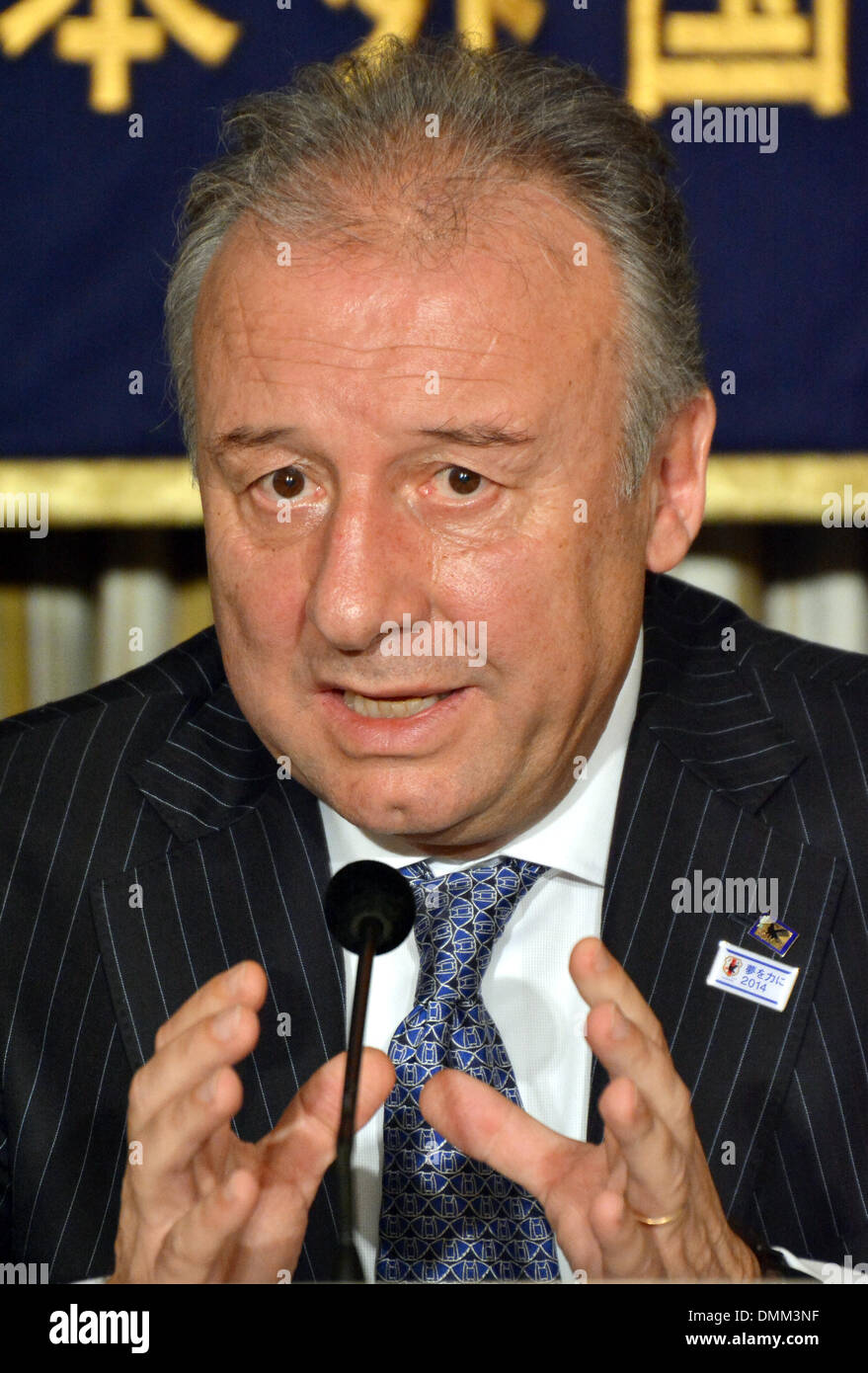Tokyo, Japan. 16th Dec, 2013. Alberto Zaccheroni, the Italian head coach of japan's national football team, speaks before the foreign and domestic media during a news conference at Tokyo's Foreign Correspondents' Club of Japan on Monday, December 16, 2013. Zaccheroni and his 11 in the Samurai Blue will meet Ivory Coast, Colombia and Greece in the 2014 FIFA World Cup elimination round slated for June in Brazil. Credit:  Natsuki Sakai/AFLO/Alamy Live News Stock Photo