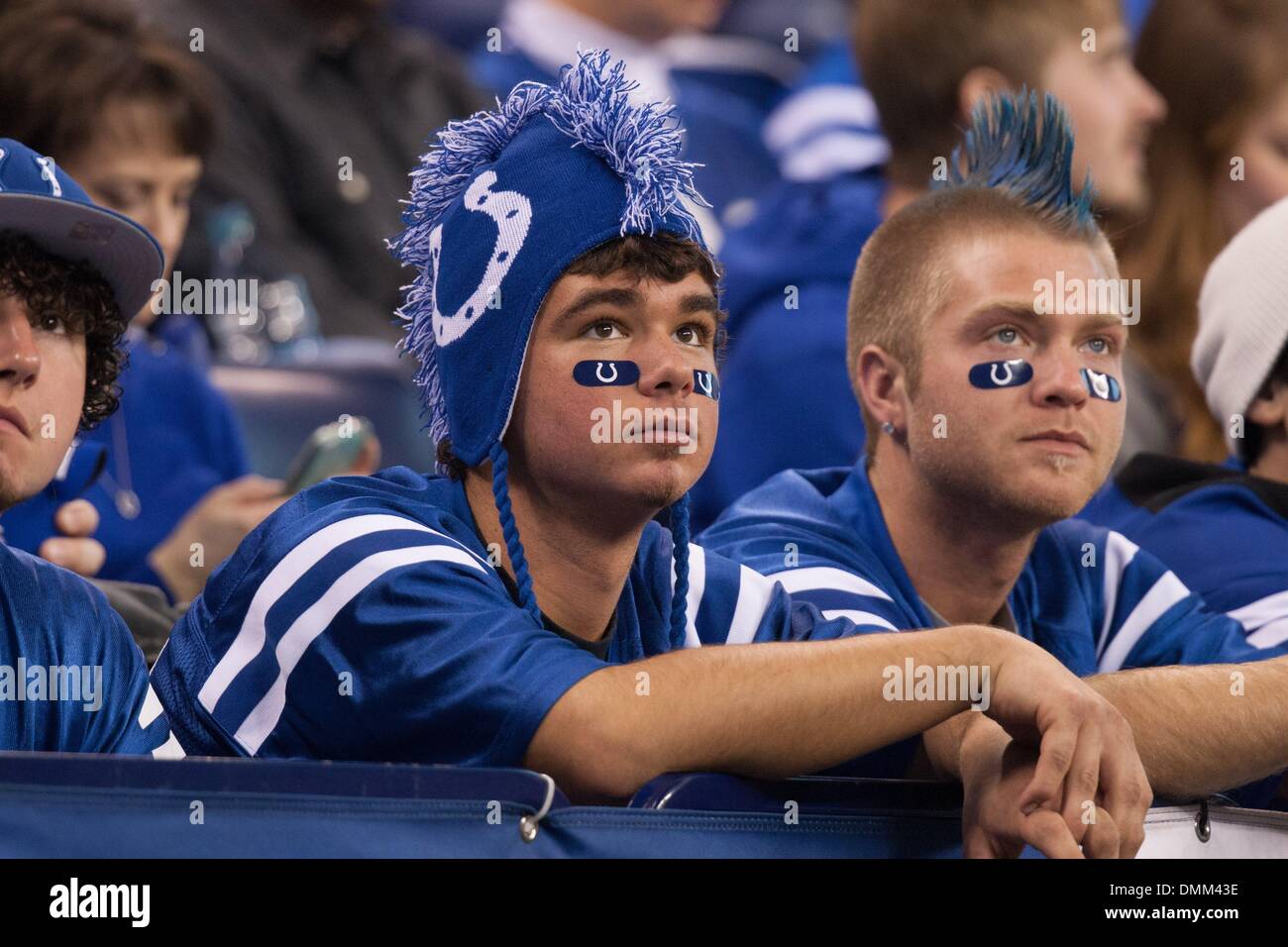 Indianapolis, IN, USA. 15th Dec, 2013. Indianapolis Colts fans watch the  replay during the NFL game between the Houston Texans and the Indianapolis  Colts at Lucas Oil Stadium in Indianapolis, IN. The