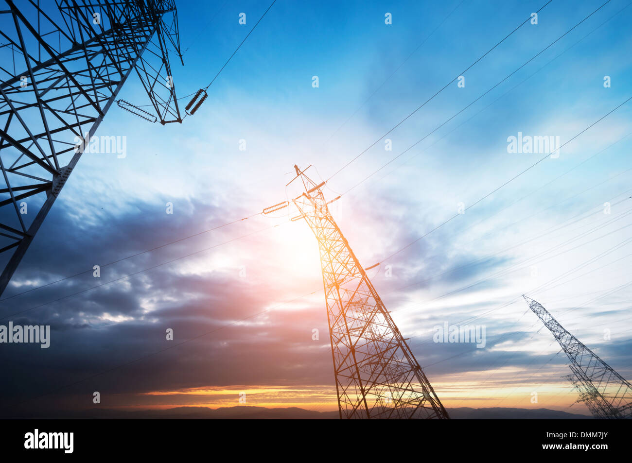 high voltage post.High-voltage tower sky background Stock Photo - Alamy