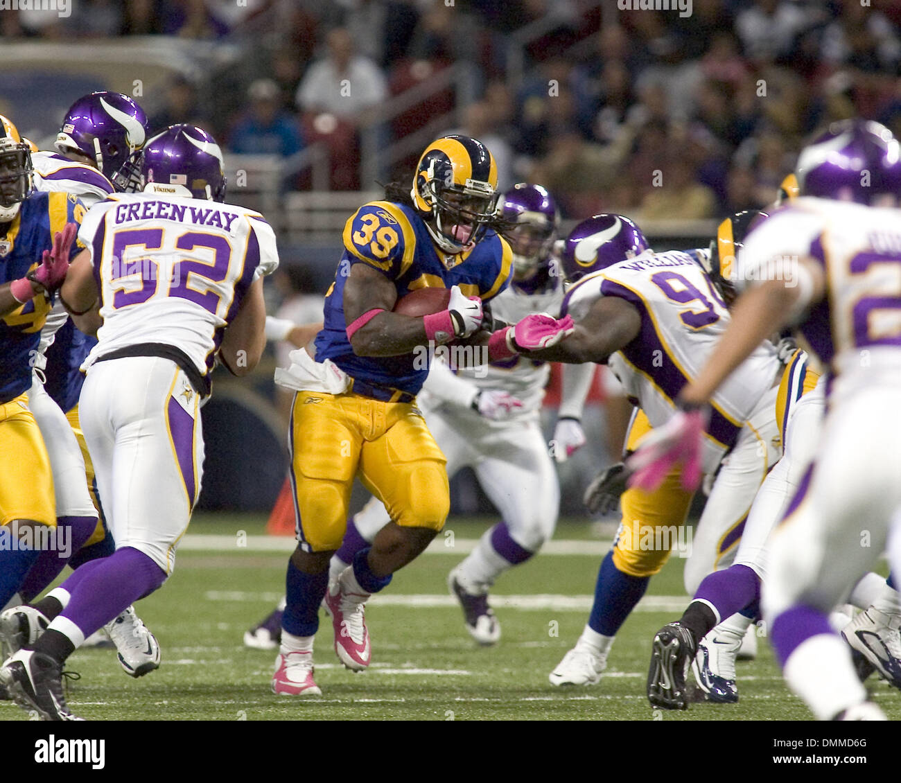 Oct 11, 2009 - St Louis, Missouri, USA - NFL Football - Rams running back STEVEN JACKSON carries the ball in the game between the St Louis Rams and the Minnesota Vikings at the Edward Jones Dome.  The Vikings defeated the Rams 38 to 10.   (Credit Image: © Mike Granse/ZUMA Press) Stock Photo