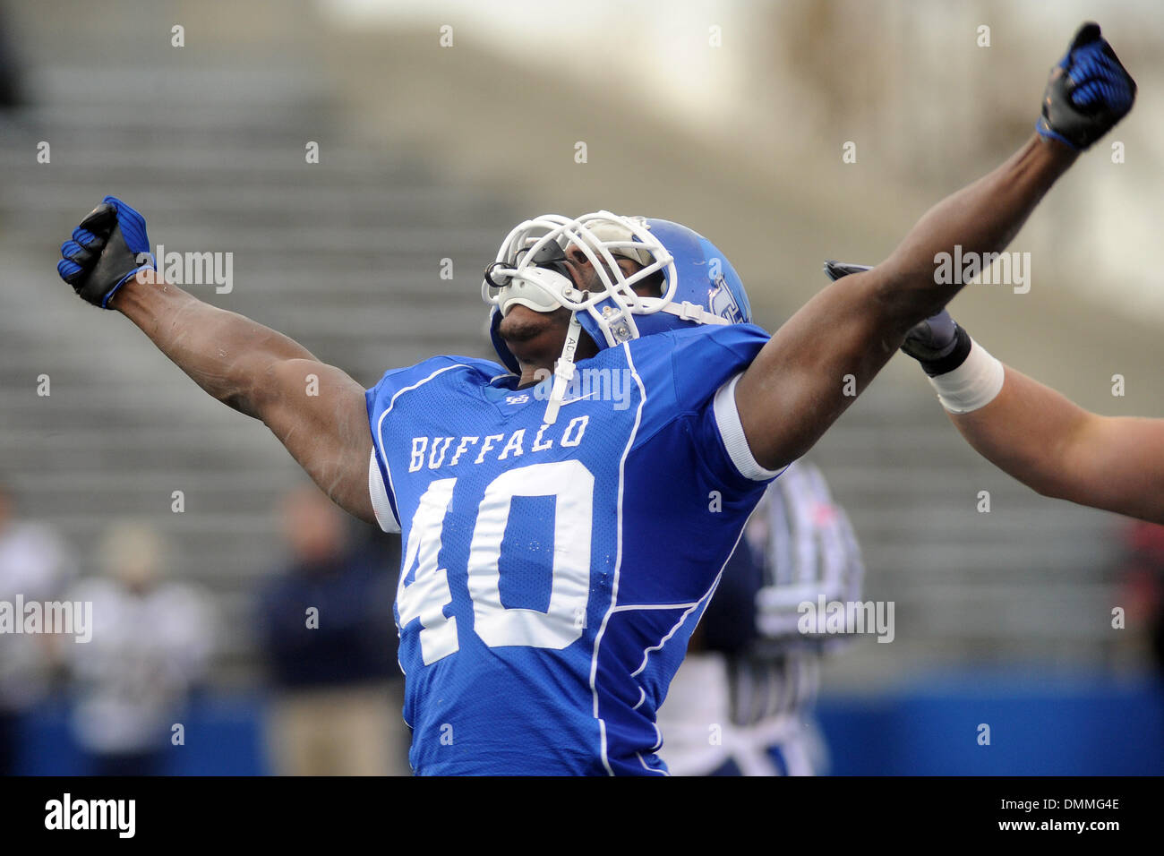 17 October 2009 Buffalo defensive lineman Steven Means (40) celebrates the sack late in the