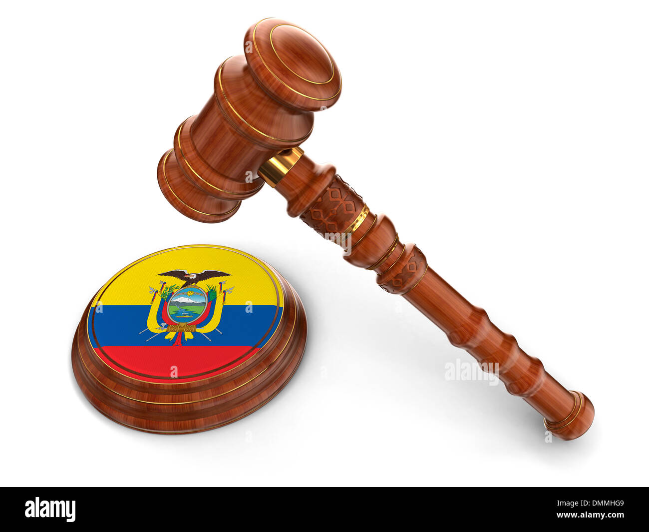 Wooden Mallet and Ecuadorian flag (clipping path included) Stock Photo
