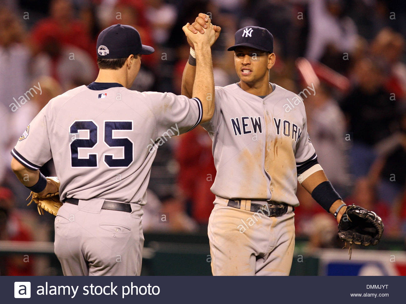 New York Yankees Mark Teixeira 25 And Alex Rodriguez Celebrate As Stock Photo Alamy