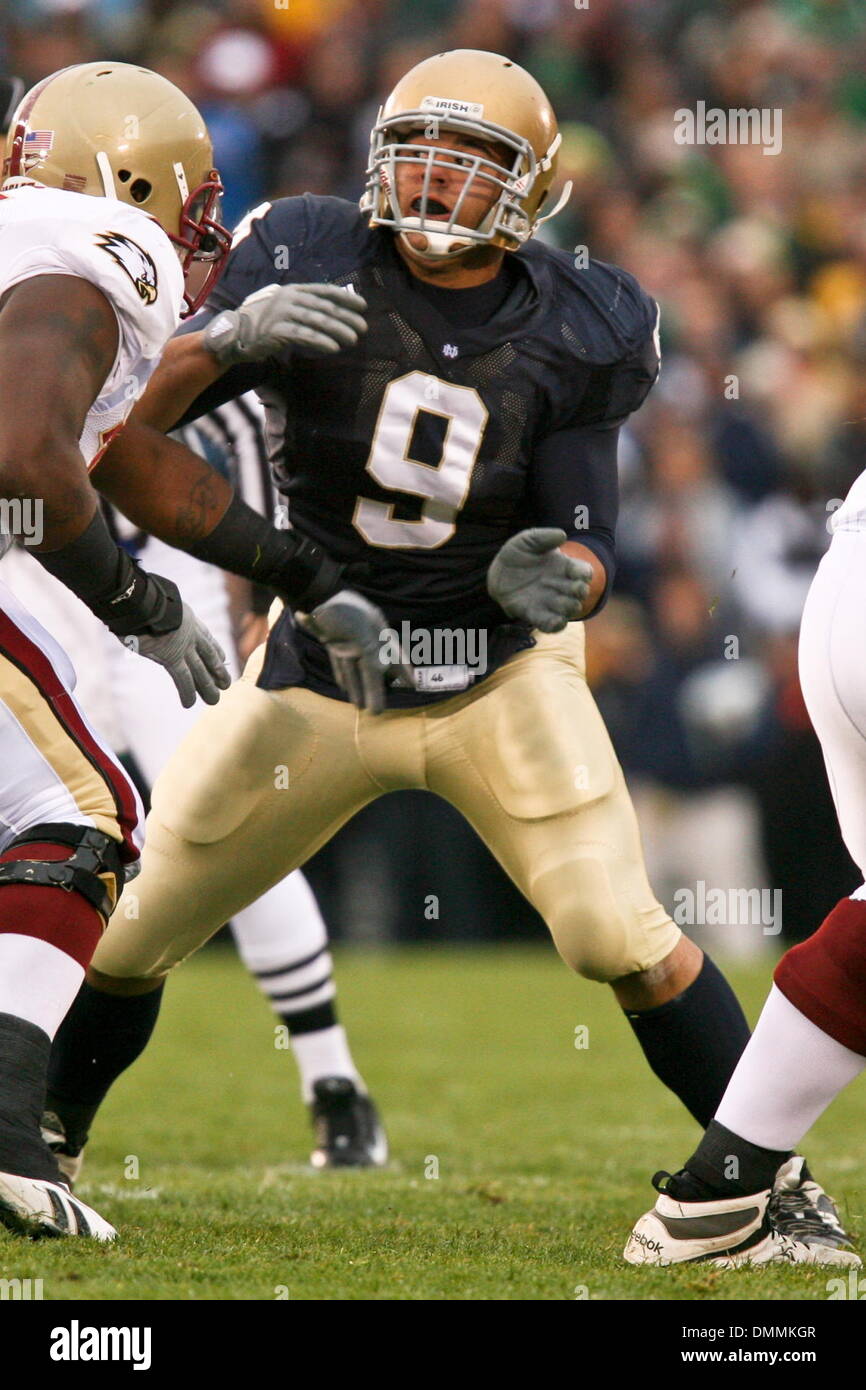 24 October 2009 Notre Dame defensive end Ethan Johnson (9) during game action. Boston College