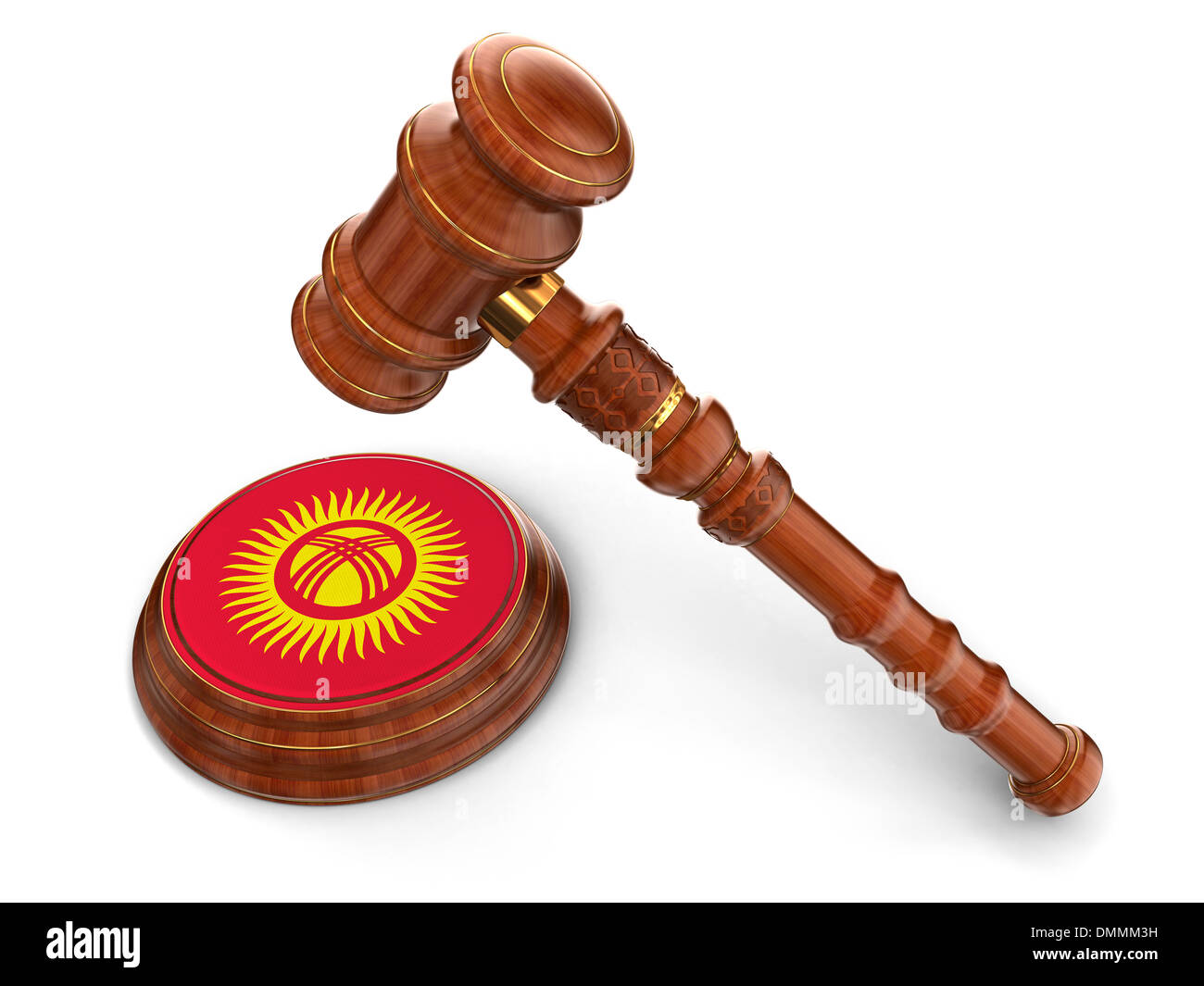 Wooden Mallet and Kirghiz flag (clipping path included) Stock Photo