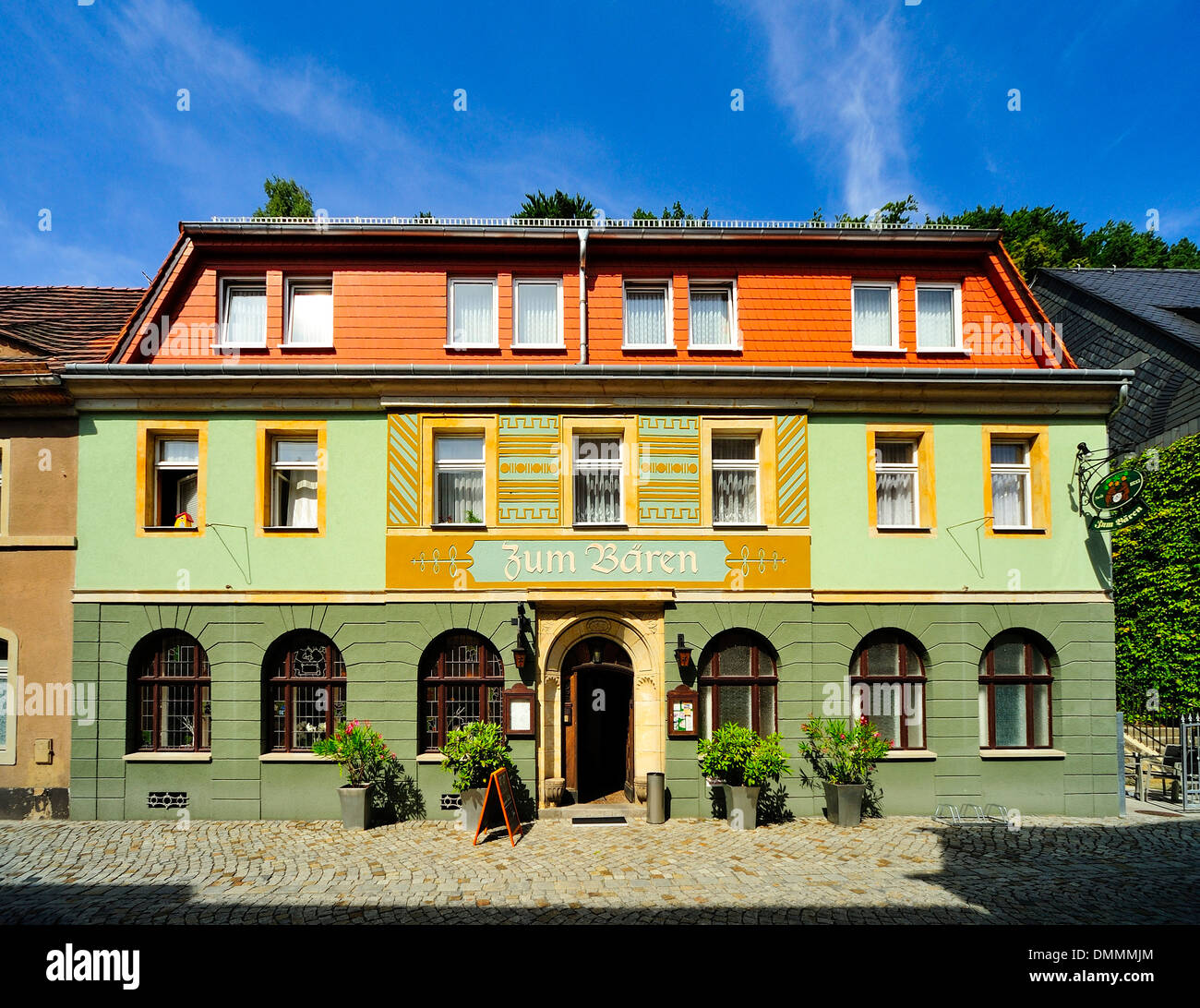 Germany, Saxony, Bad Schandau, Hotel and restaurant Zum Baeren Stock Photo