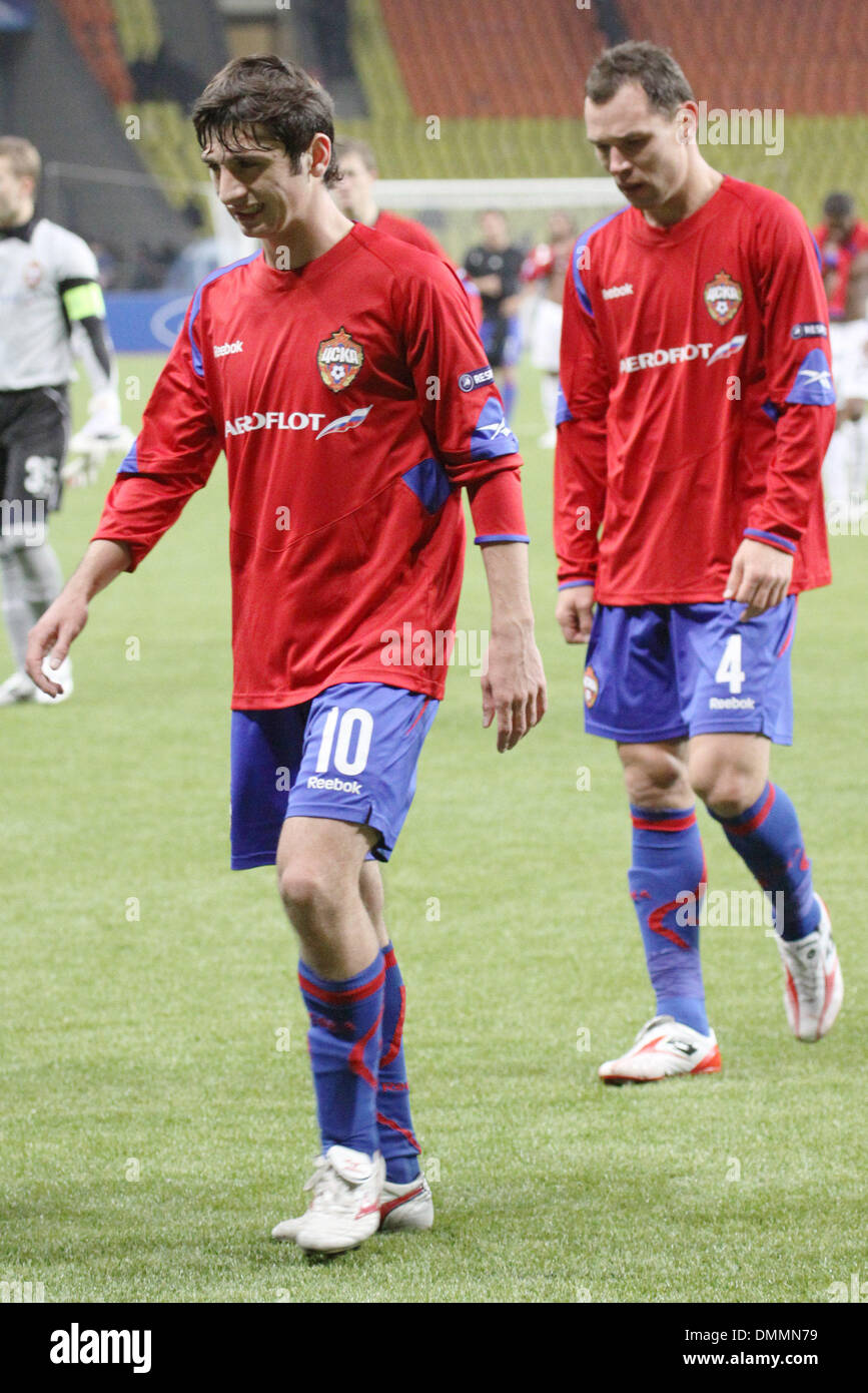 Oct 21, 2009 - Moscow, Russia - UEFA Champions League match between CSKA Moscow and Manchester United PICTURED: CSKA Moscow players ALAN DZAGOEV and SERGEI IGNASHEVICH looked upset after the match. (Credit Image: © PhotoXpress/ZUMA Press) Stock Photo