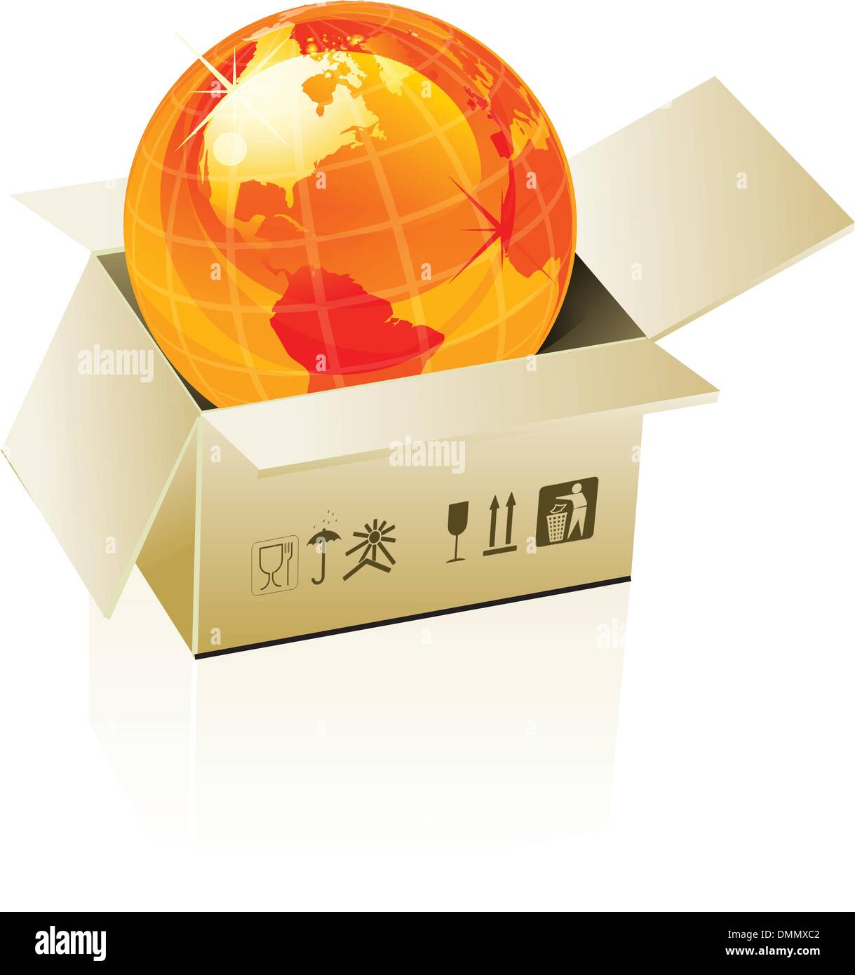 Earth globe in cardboard box Stock Vector