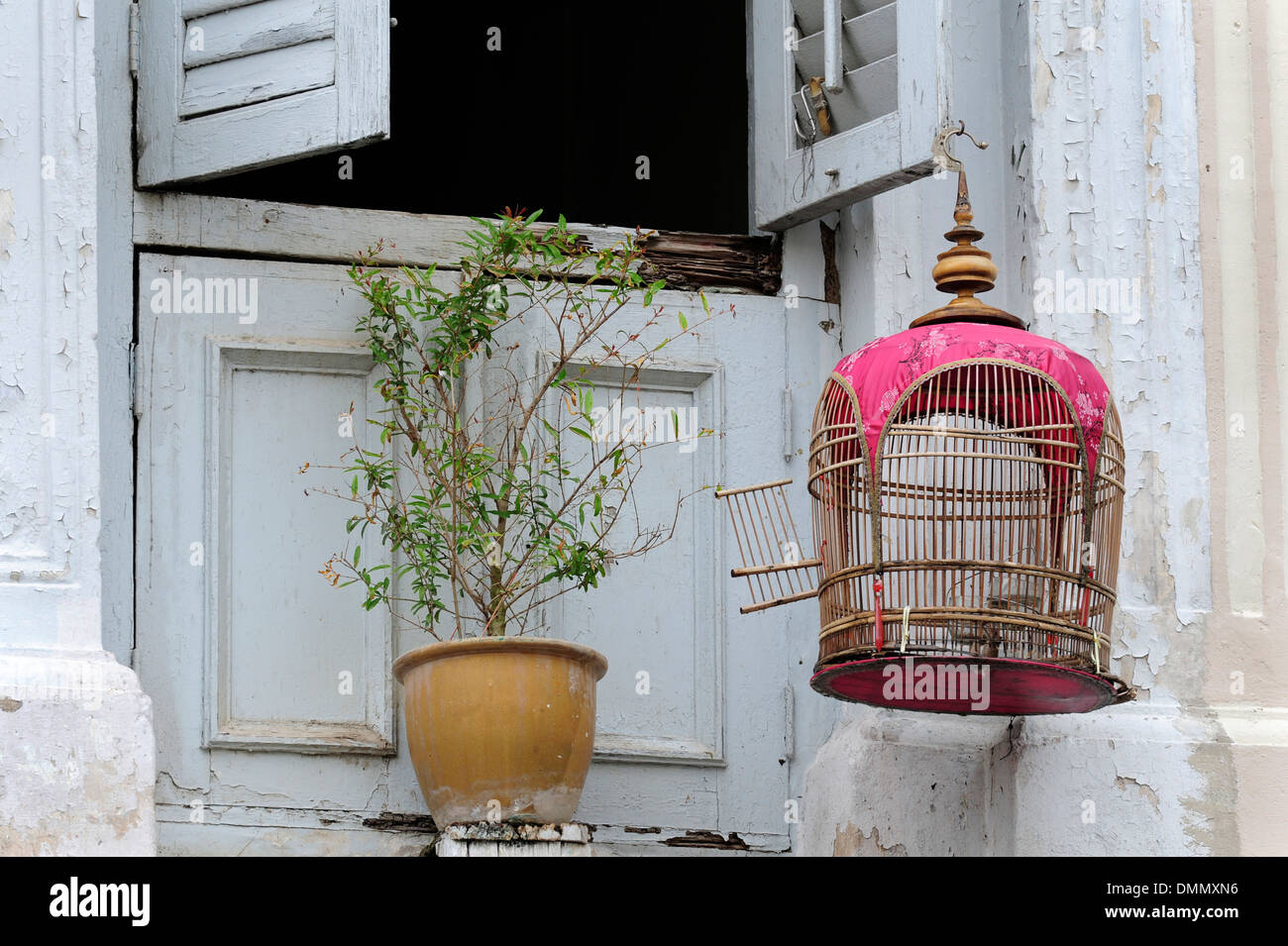 Asia, Singapore, Singapore, Little India, birdcage in front of a window ... - Asia Style Bird Cage Windows Window Box