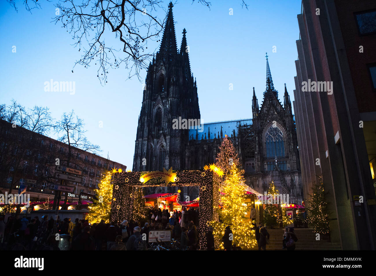 Entrance of the Christmas Market at the square before the Dom Cathedral at Cologne Stock Photo