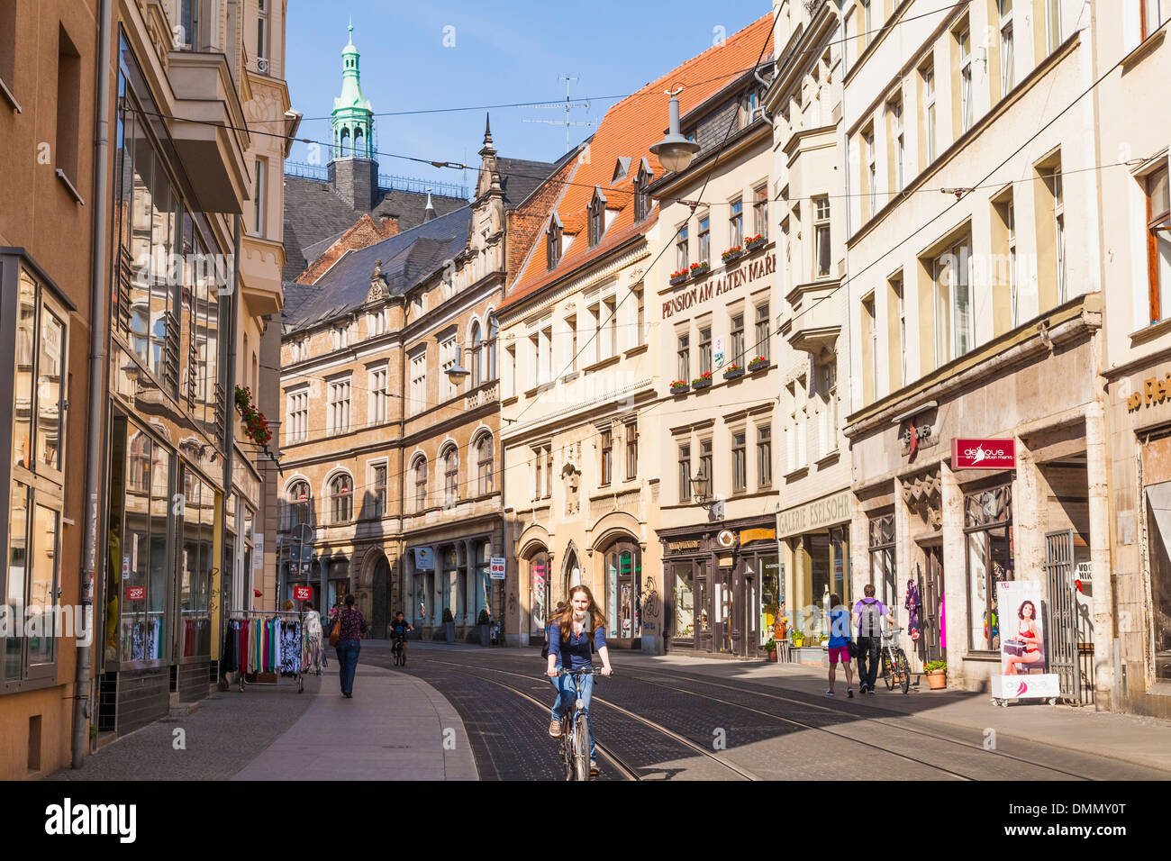 Germany, Saxony-Anhalt, Halle, Shops in the old town Stock Photo