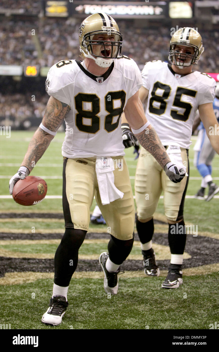Saints tight end Jeremy Shockey (88) celebrates after scoring a touchdown.  The New Orleans Saints defeated the Detroit Lions 45-27 in the matchup held  at the Louisiana Superdome in New Orleans, LA. (
