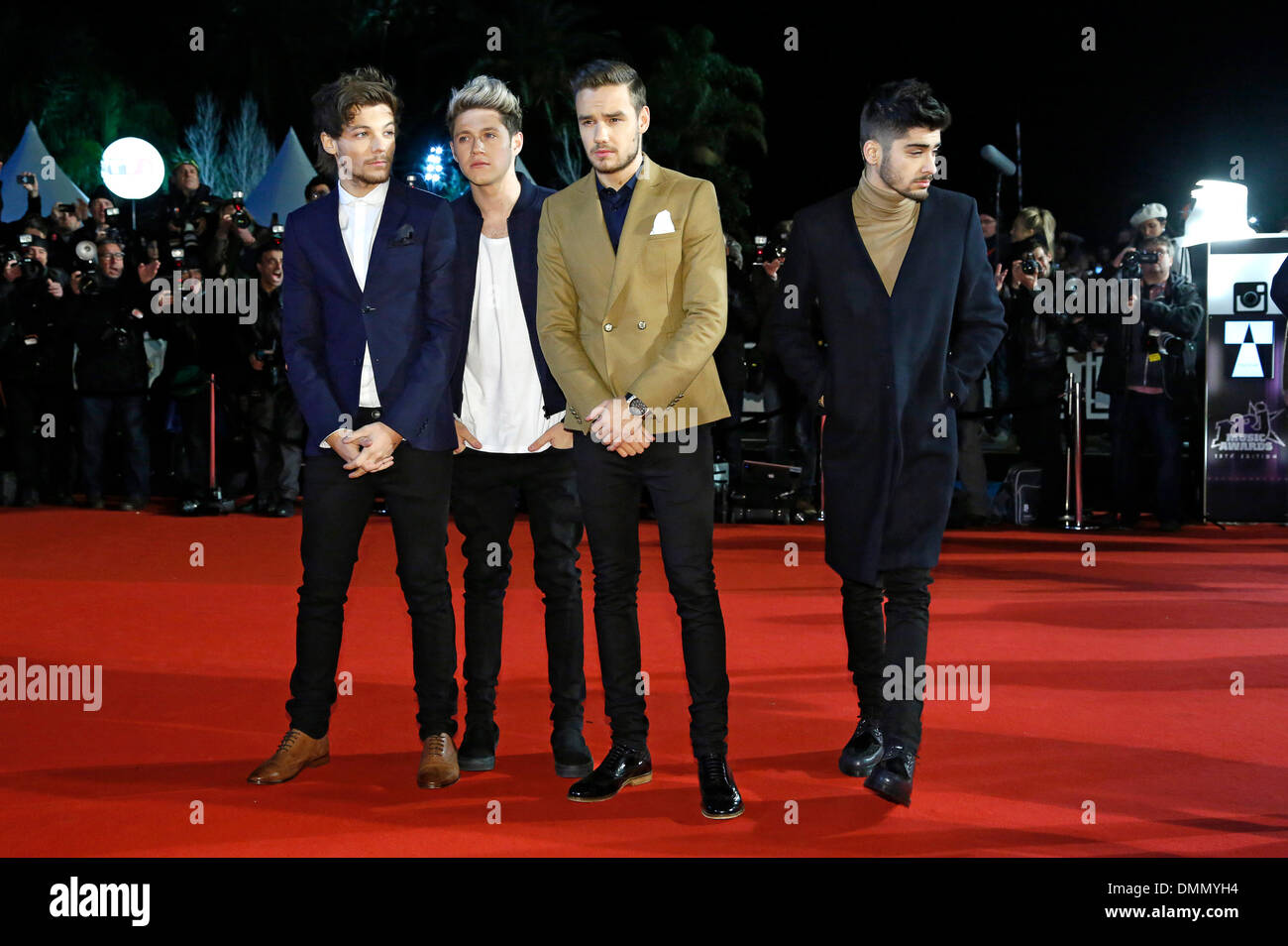 Cannes, France. 18th Dec, 2013. Louis Tomlinson, Niall Horan, Liam Payne,  Zayn Malik (One Direction) arrive for the NRJ Music Awards in Cannes.  Credit: dpa picture alliance/Alamy Live News Stock Photo -, image size:1300x954