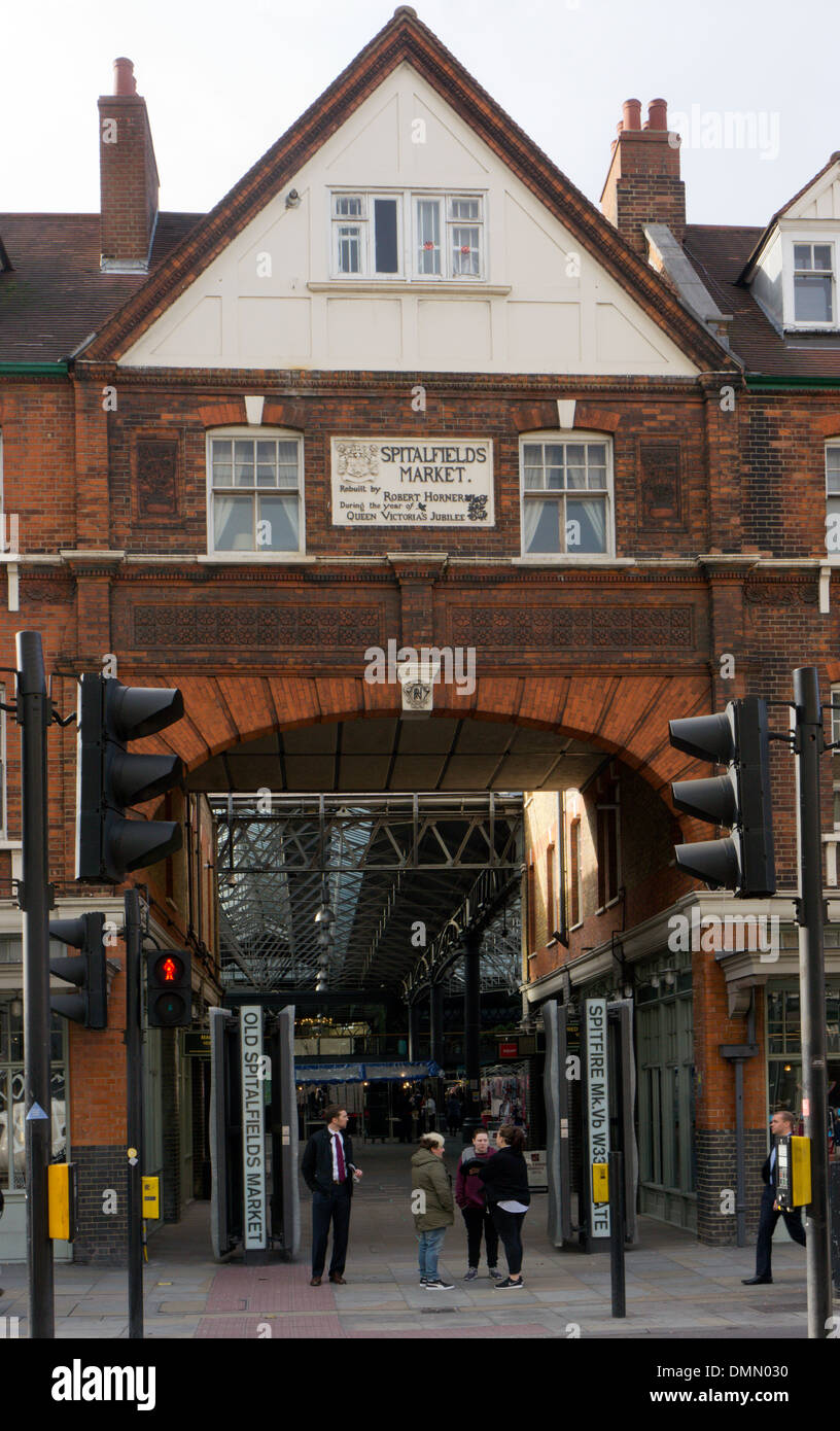 The entrance to Spitalfields Market in Commercial Street, East London. Stock Photo