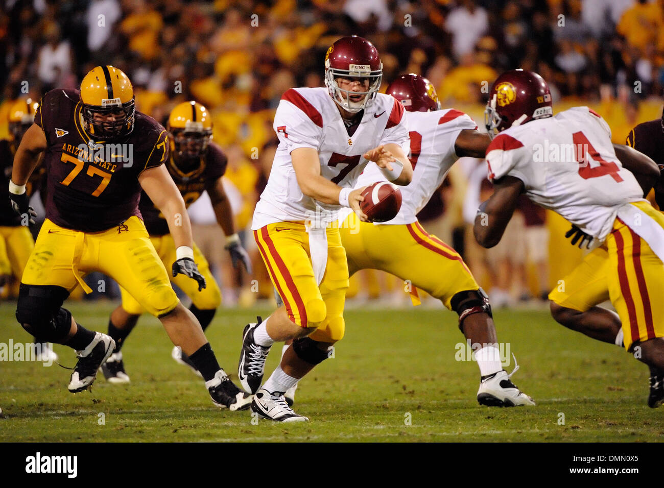 November 7, 2009: USC quarterback Matt Barkley (7) in action during an NCAA Football game between the Arizona State University Sun Devils and the USC Trojans at Sun Devil Stadium in Tempe, Arizona, won by the Trojans, 14-9.(Credit Image: © Max Simbron/Cal Sport Media/ZUMApress.com) Stock Photo