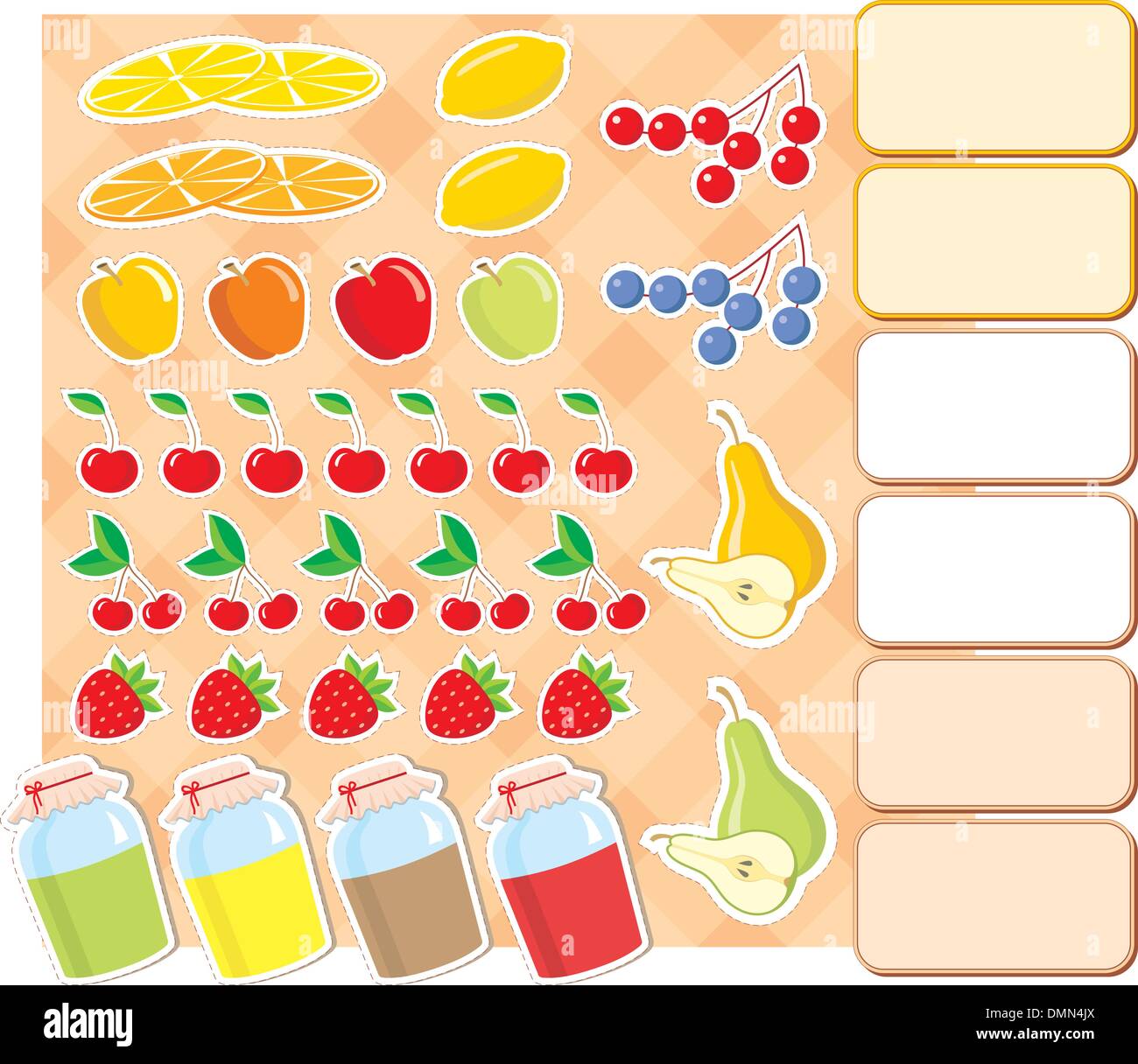 Scrapbook elements with fruits and jam. Stock Vector