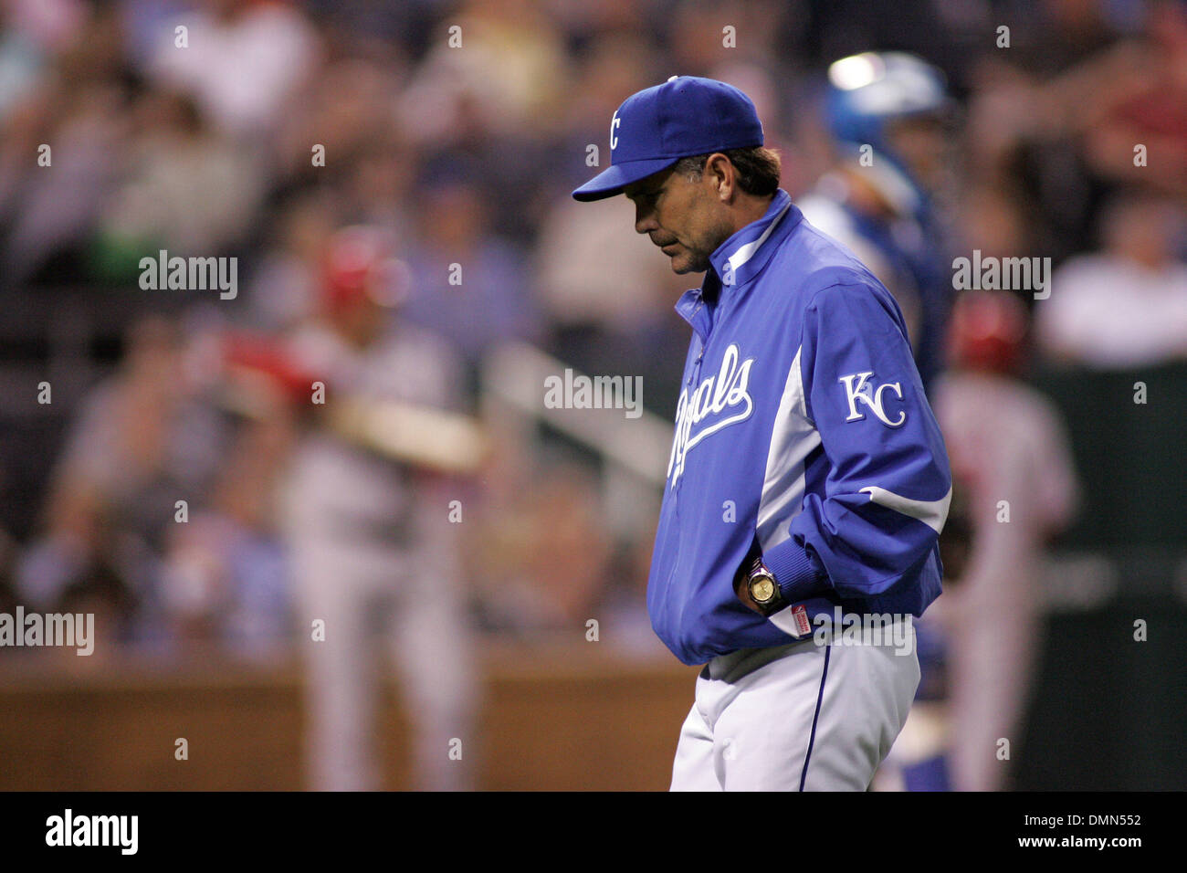 4 September 2009:   Kansas City Royals pitching coach Bob McClure walks back to the dugout during the Angels 2-1 victory over the Royals at Kauffman Stadium in Kansas City, MO  (Credit Image: © Southcreek Global/ZUMApress.com) Stock Photo