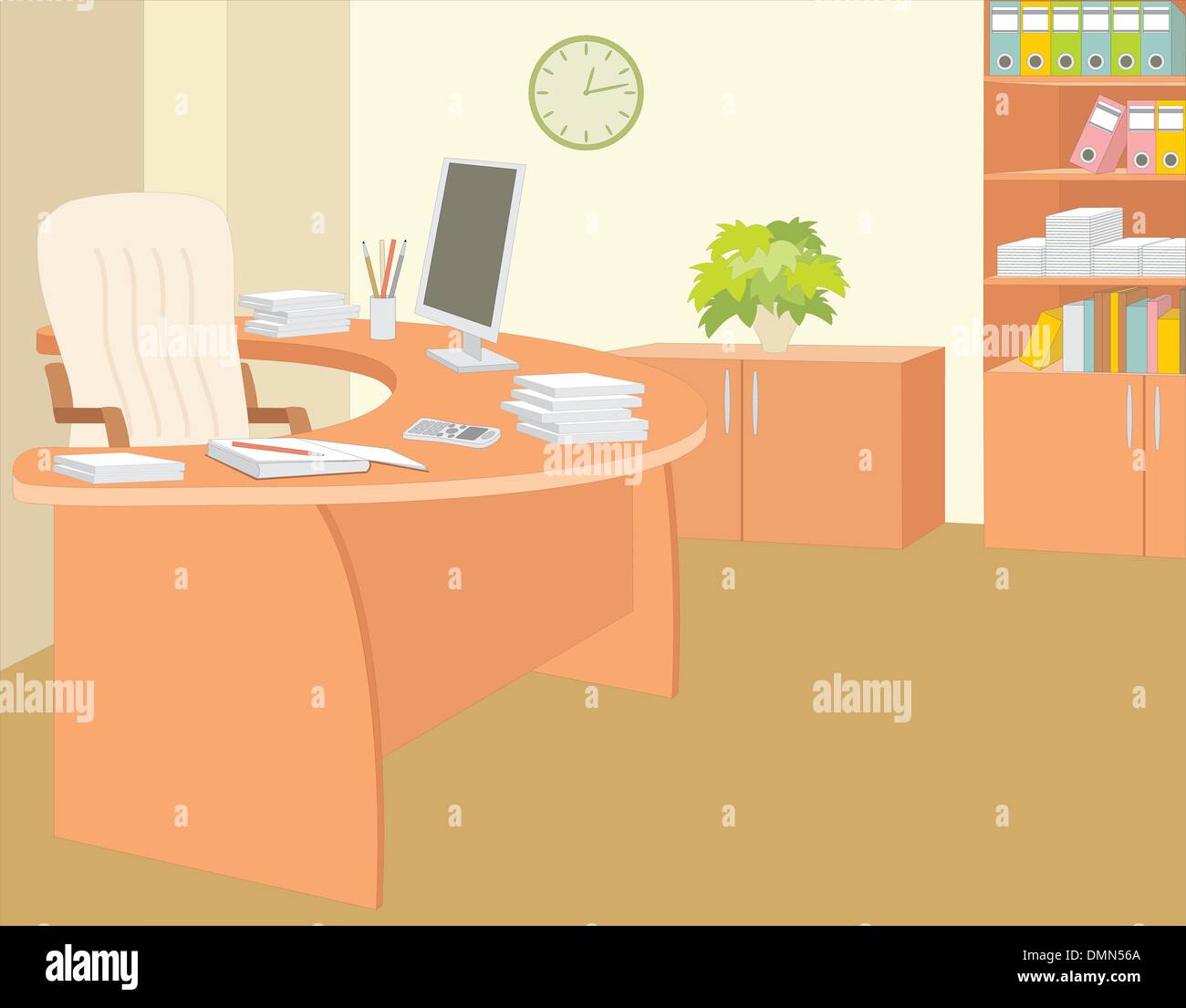 Office Leather Desk Table With Flower Stock Vector Images Alamy