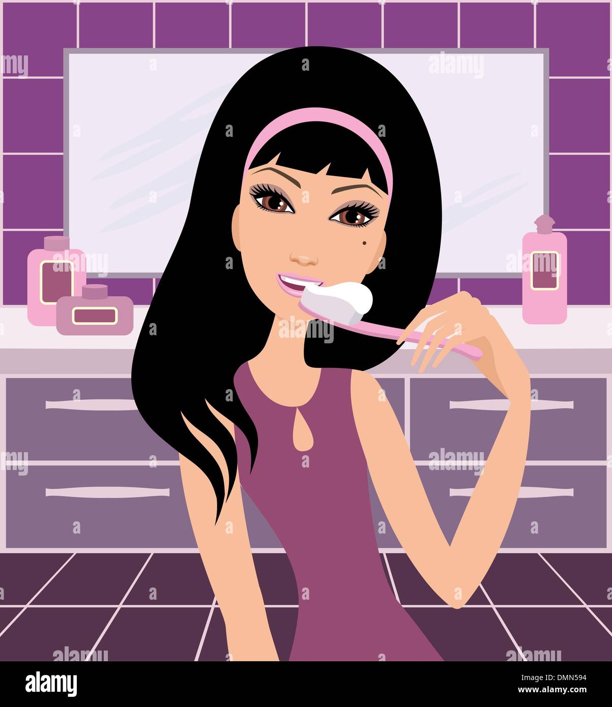 Young woman brushes teeth Stock Vector