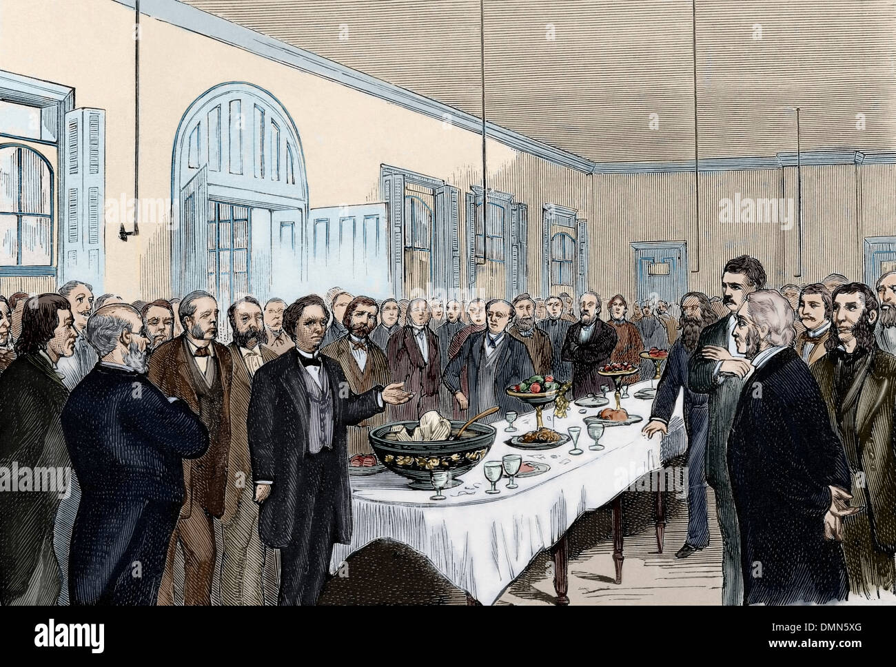 Samuel Hahnemann (1755-1843). German physician. New York. 50th Anniversary of the introduction of homeopathy. Banquet. Colored. Stock Photo