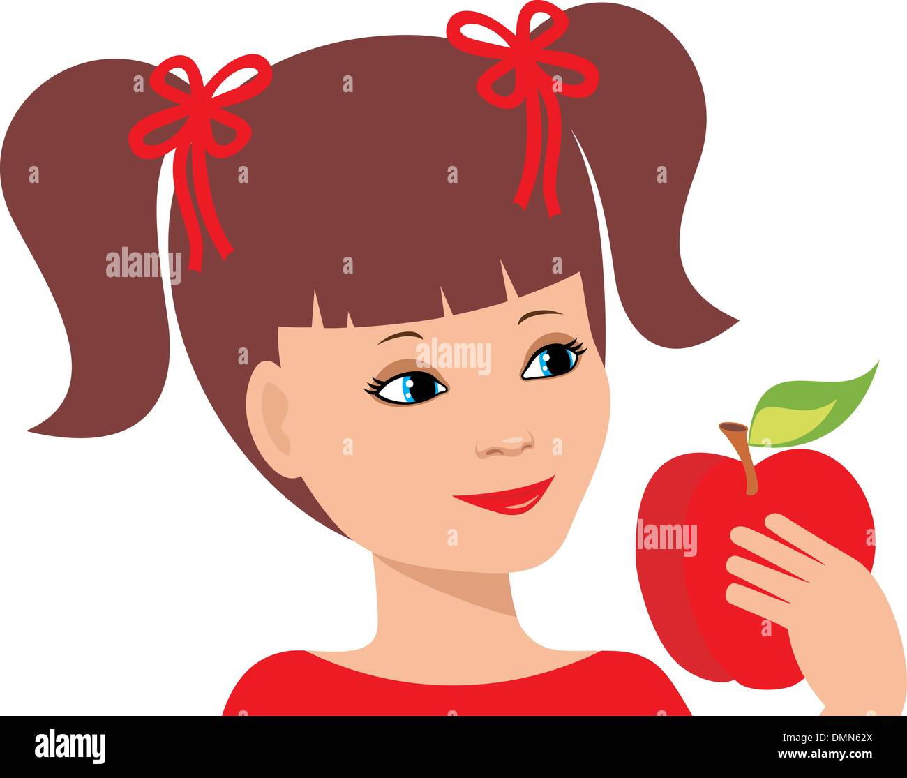 Little girl with an apple Stock Vector