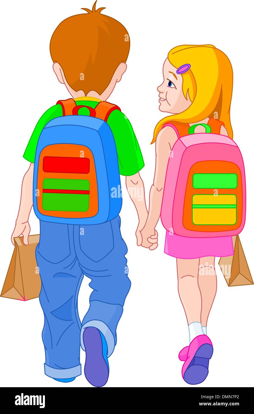 Мальчик и девочка с портфелем