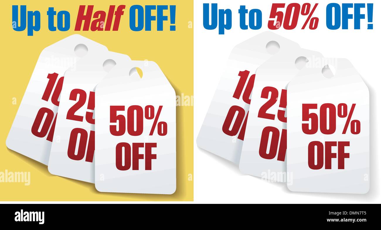 Discount price tags 50 percent off sale Stock Vector