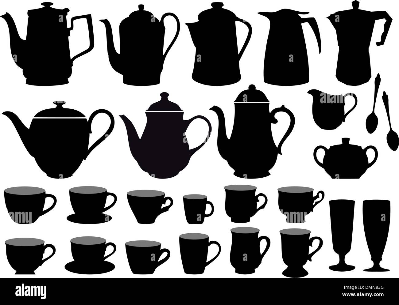 coffee and tea pots and cups Stock Vector