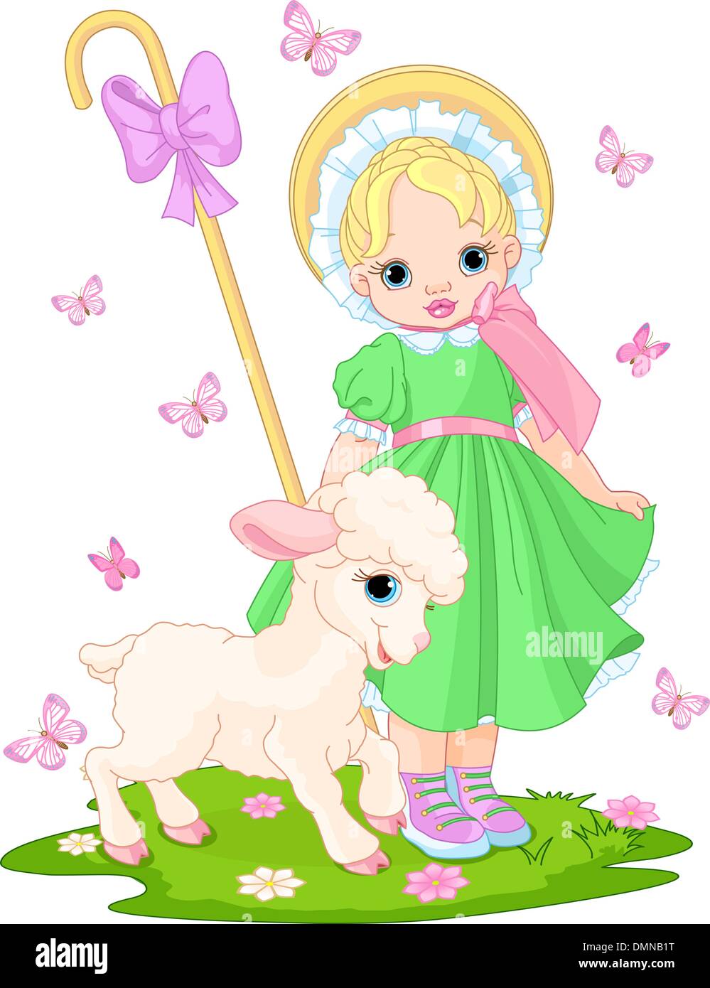 Little shepherdess with  lamb Stock Vector