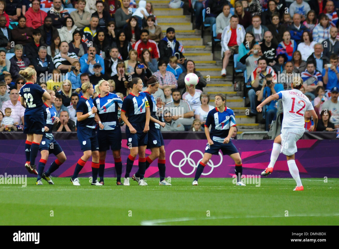 Match Action London 2012 Olympic Games - Women's Football Quarter Final - Great Britain vs Canada at City of Coventry Stadium Stock Photo