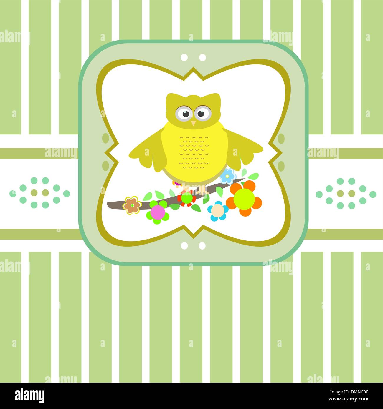 Cute owls sitting on flower branch tree. Vector Stock Vector Image ...