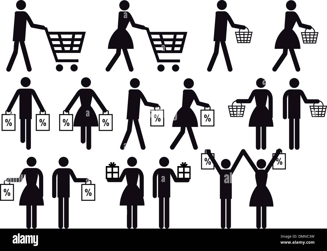 shopping people, vector icon set Stock Vector