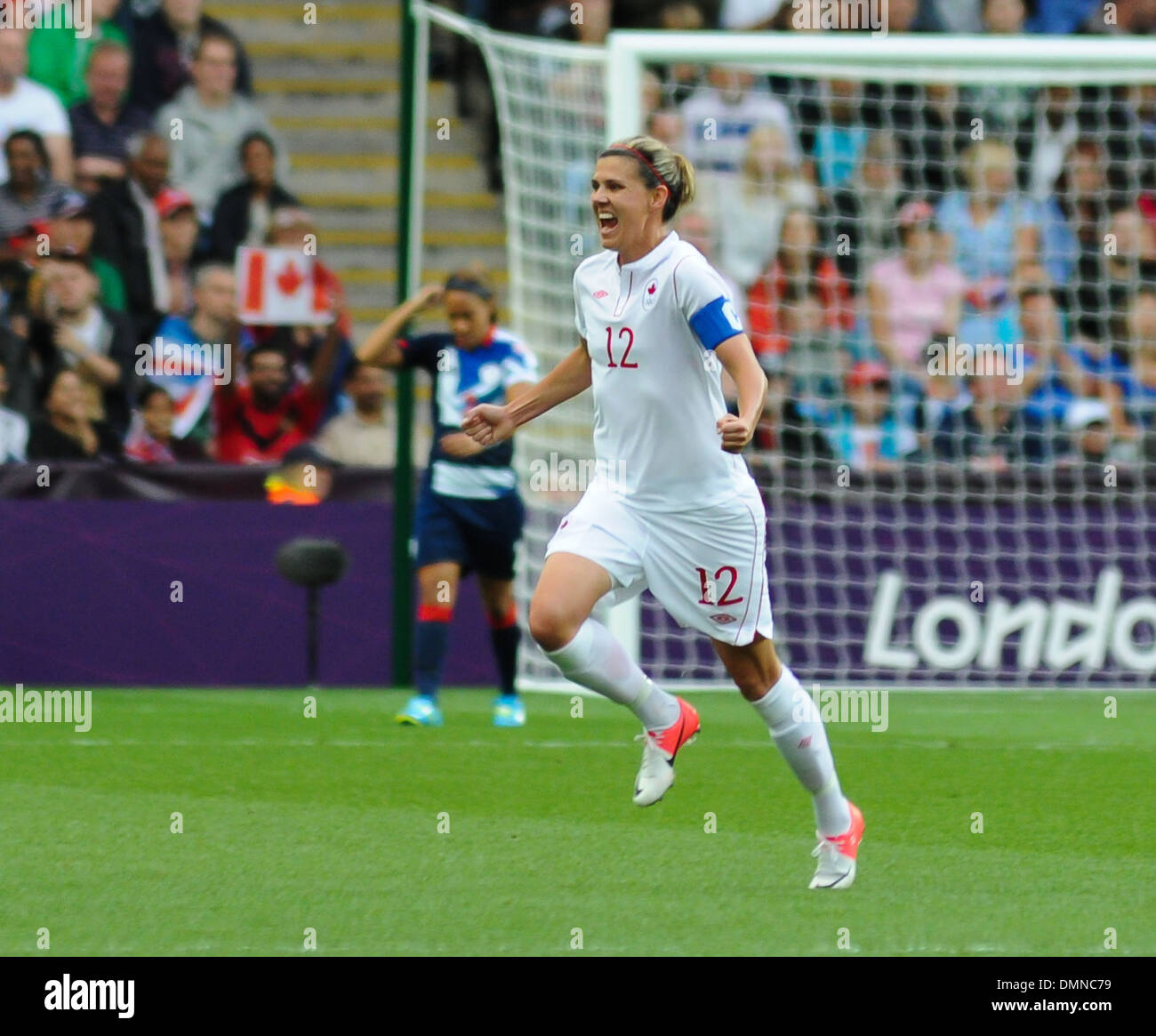 Christine Sinclair of (Canada) scores second goal London 2012 Olympic Games - Women's Football Quarter Final - Great Britain vs Stock Photo