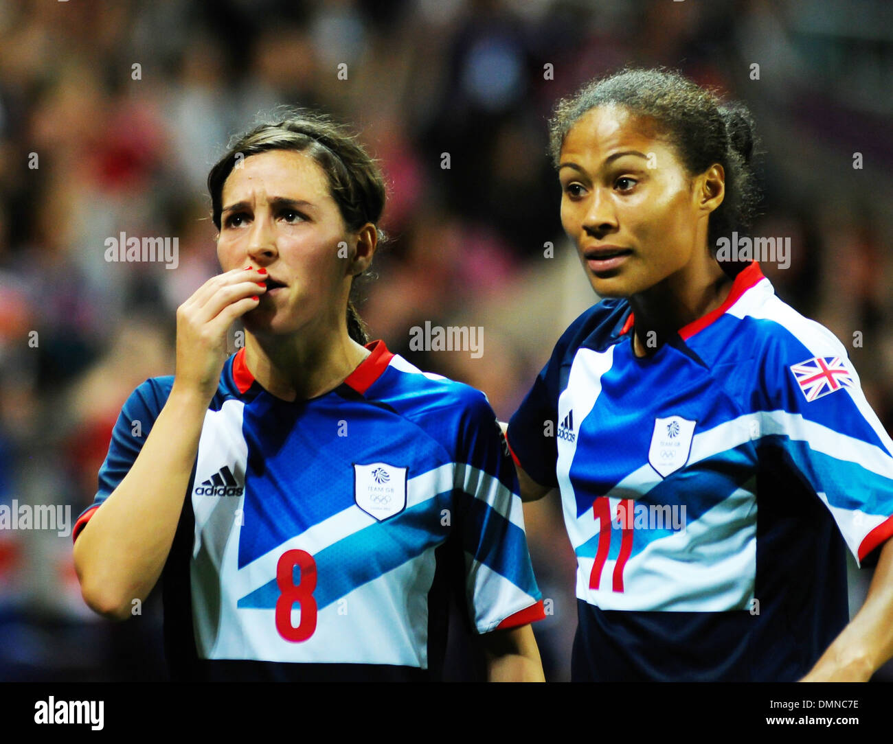 Fara Williams (Great Britain) and Rachel Yankey(Great Britain) London 2012  Olympic Games - Women's Football Quarter Final Stock Photo - Alamy