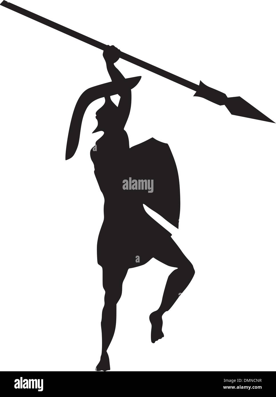 silhouette of ancient Greek warrior on white Stock Vector