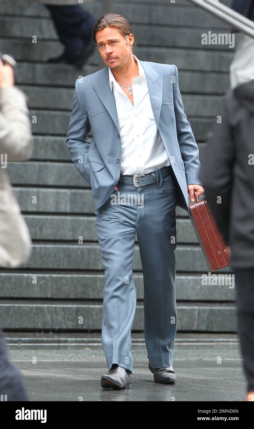 Brad Pitt filming a scene of his new movie 'The Counselor' on location
