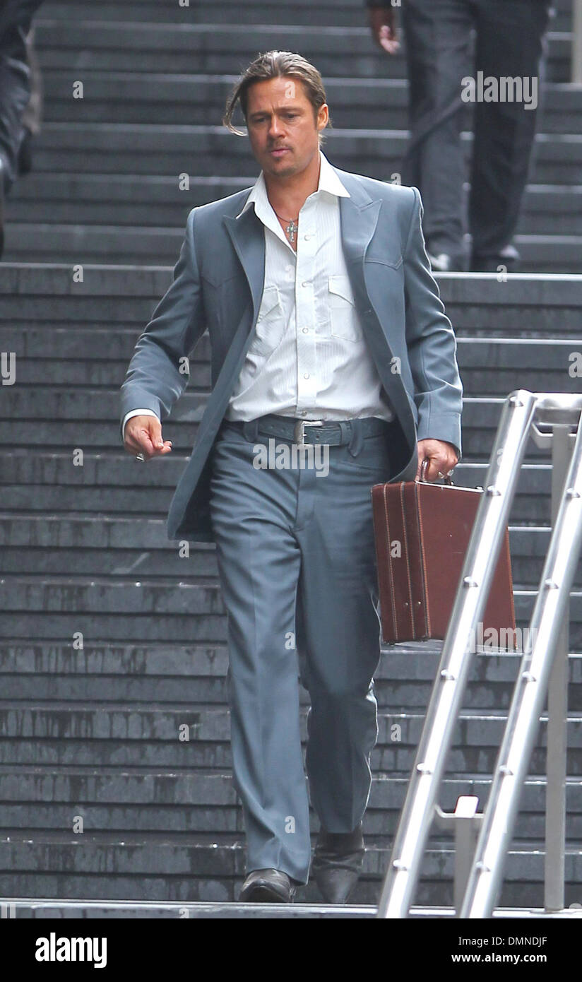 Brad Pitt filming a scene of his new movie 'The Counselor' on location