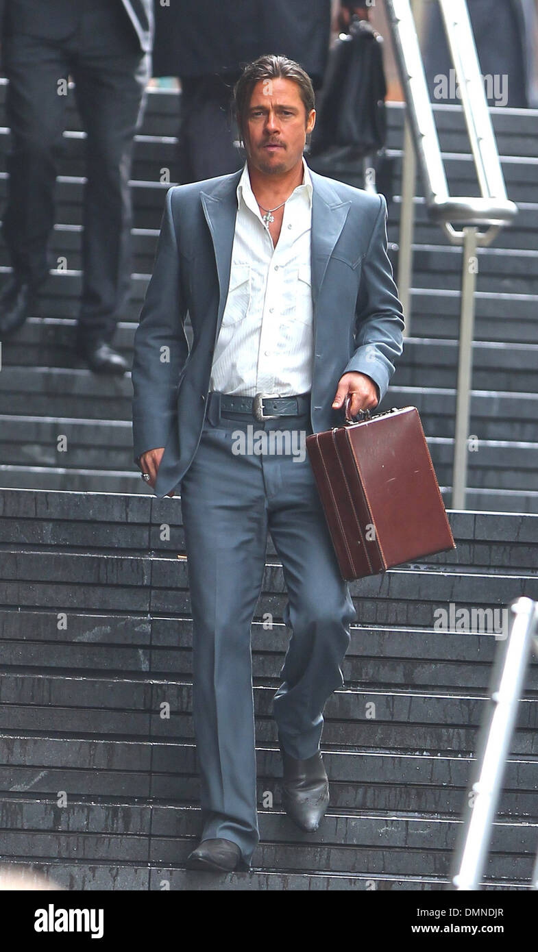 Brad Pitt filming a scene of his new movie 'The Counselor' on location